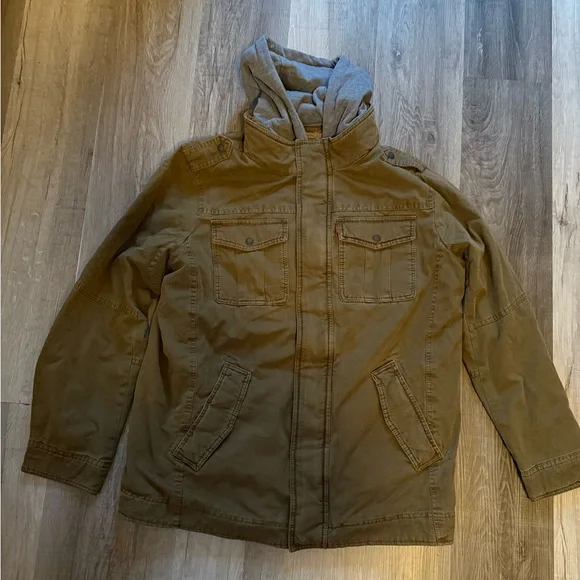 Levi's Men's Washed Cotton Hooded Military Jacket Large Tall LT NEW - Picture 2 of 7